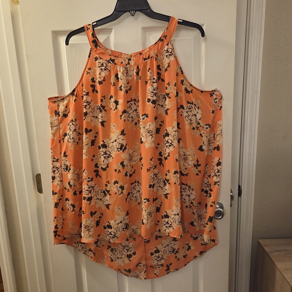 Torrid sz 4 coral floral halter slvless hi lo hem blouse casual boho flowy